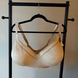 Cacique Beige Lace Bra with Pink Bow